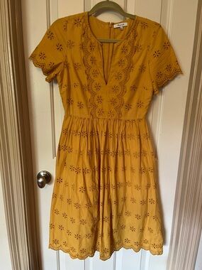 Madewell Mustard Eyelet Midi Dress